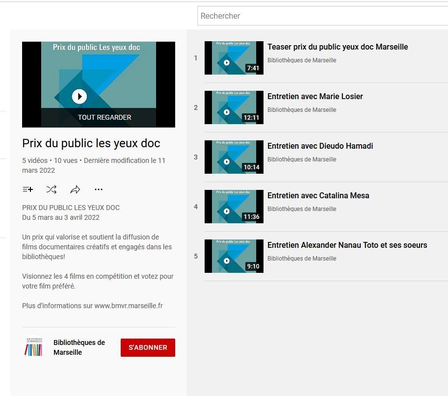 Playlist entretien chaine youtube bibliothèques Marseille