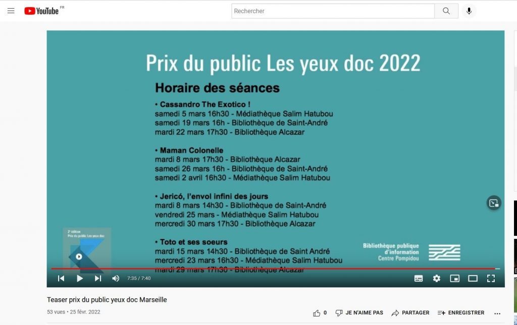 teaser sur chaine youtube bibliothèque marseille