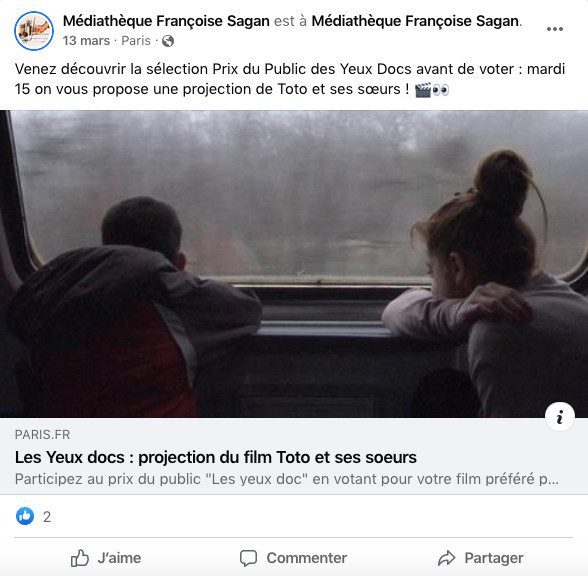 La médiathèque Françoise Sagan annonce ses projections