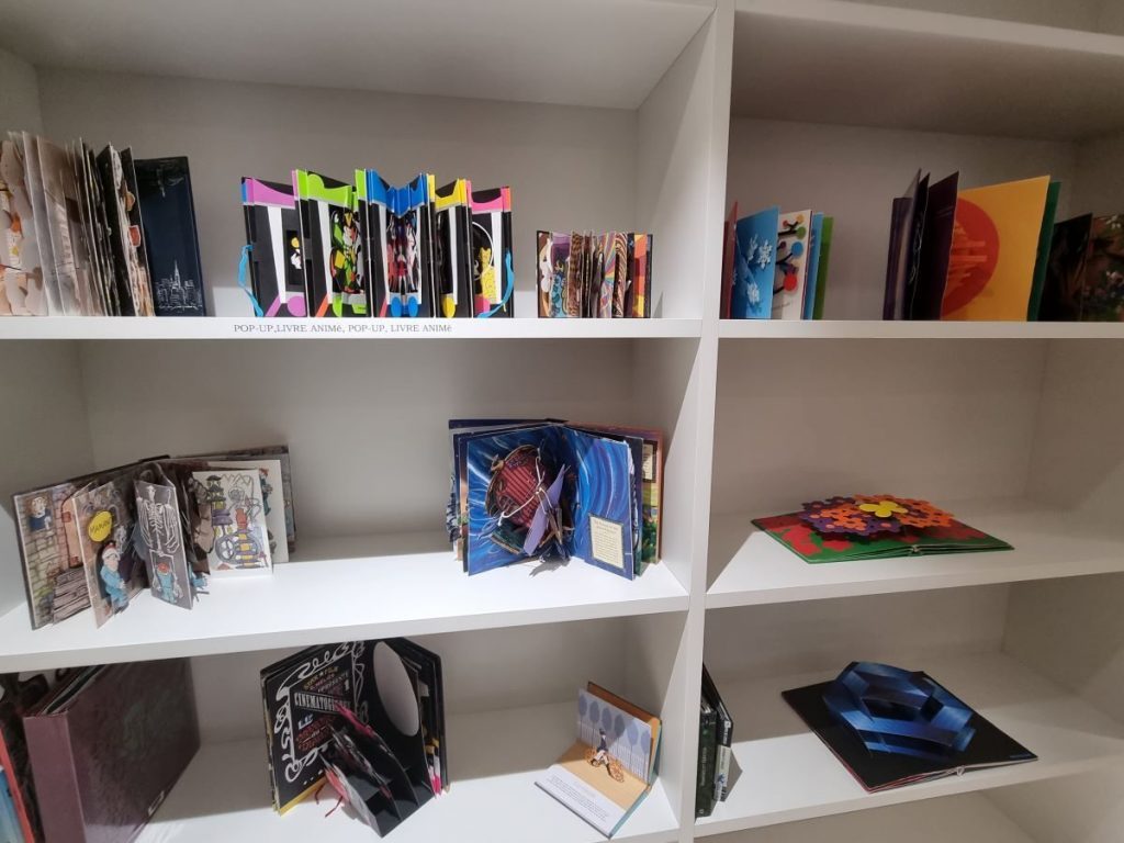 Photo de l'étagère avec une partie de la collection de livres d'artistes exposée