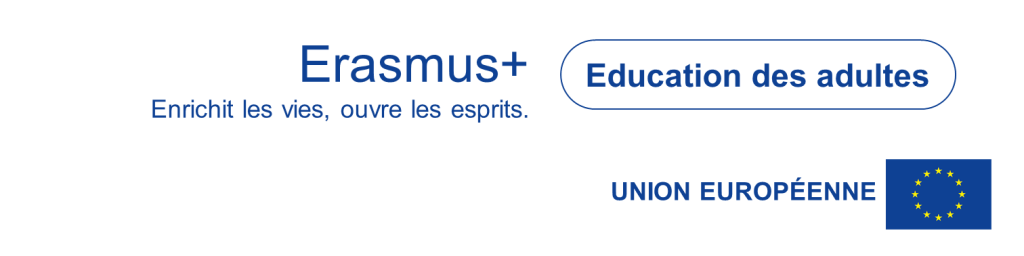 Logo Erasmus+ enrichit les vies, ouvre les esprits et logo de l'Union européenne avec le drapeau européen.