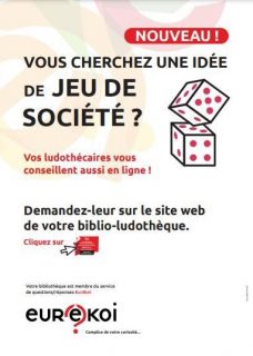 Affiche de lancement du service de recommandation en jeu de société pour le service de Q/R Eurêkoi